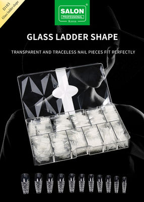 500pcs ladder vorm nagel tips set geïmprimeerd glas valse nagels met opslag doos acryl nagel kunst kit voor salon