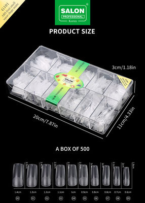 Full Matte Clear Acrylic Fake Nail Medium Square Press op nagels voor nagelverlenging Manicure Tools
